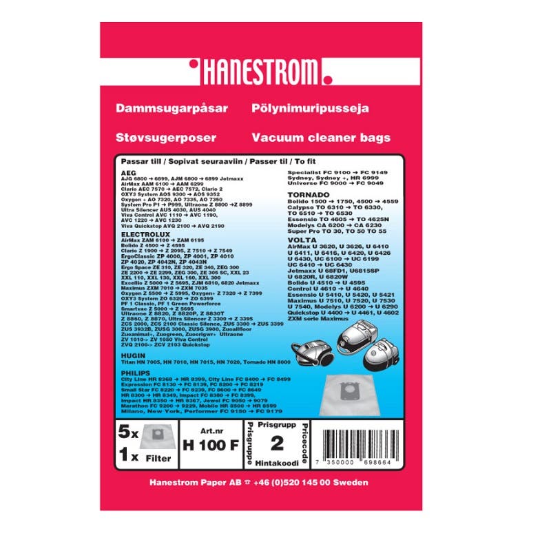 Dammsugarpåsar S-Bag Electrolux, Volta, Hugin 5-pack