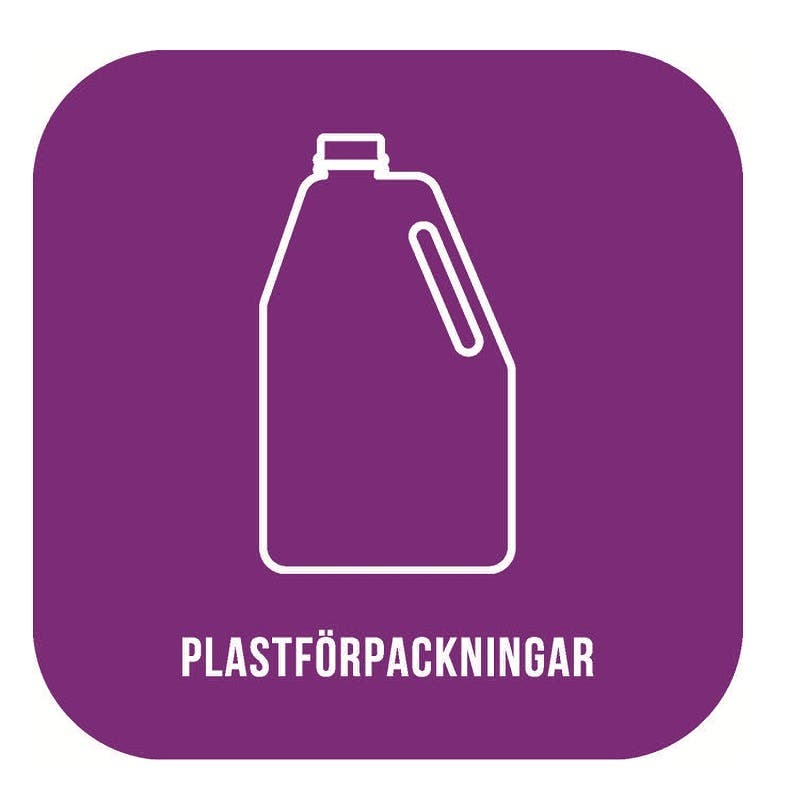 Dekal Sorteringskärl plastförpackning Lila