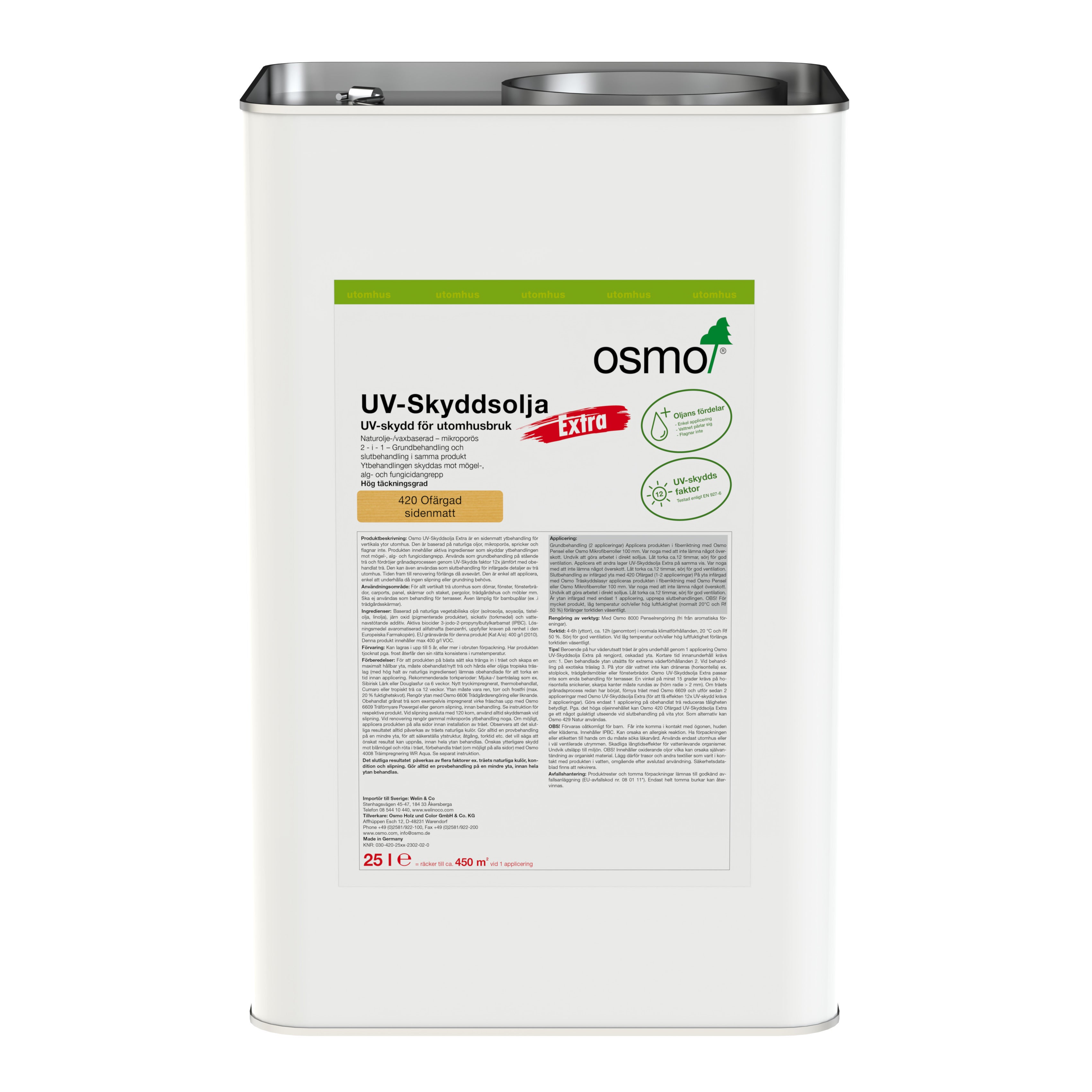 Uv-skyddsolja Extra 420 Osmo Ofärgad 25 l Sidenmatt