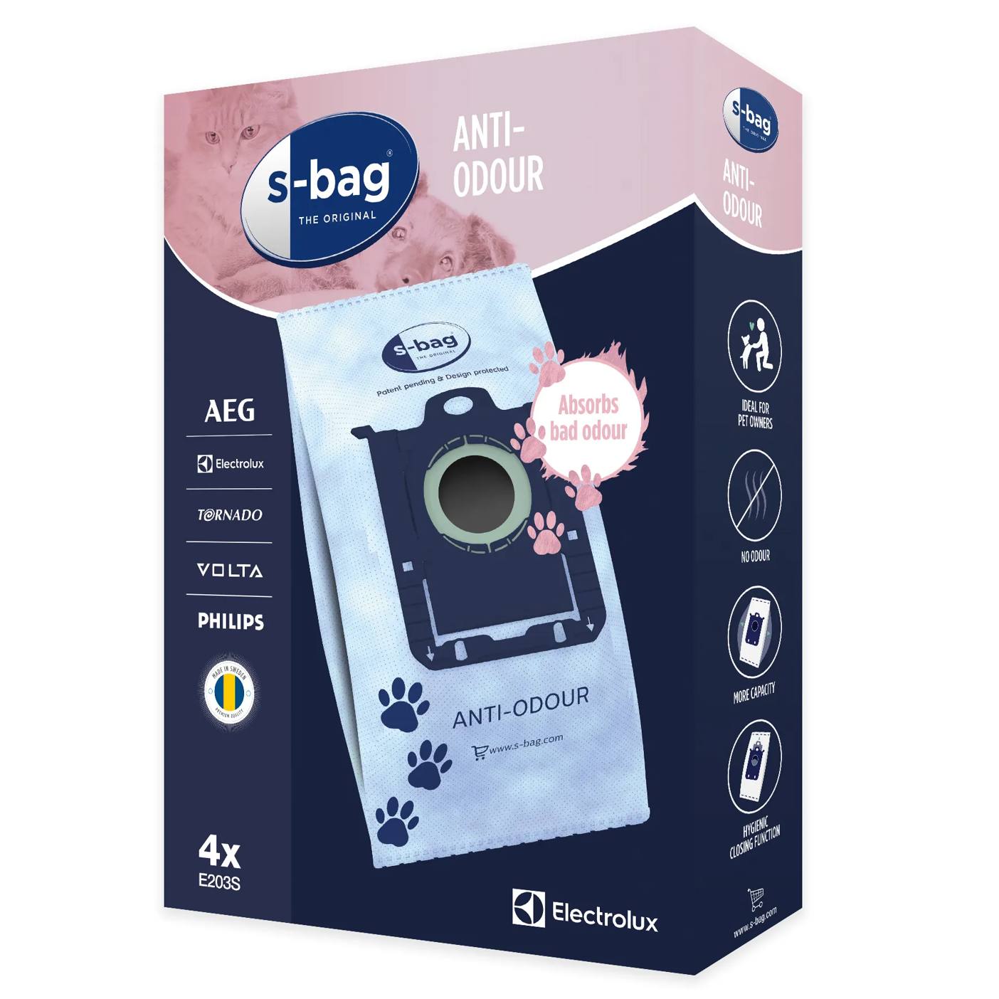 Dammsugarpåsar Electrolux s-bag Anti-Odour E203S 4-pack