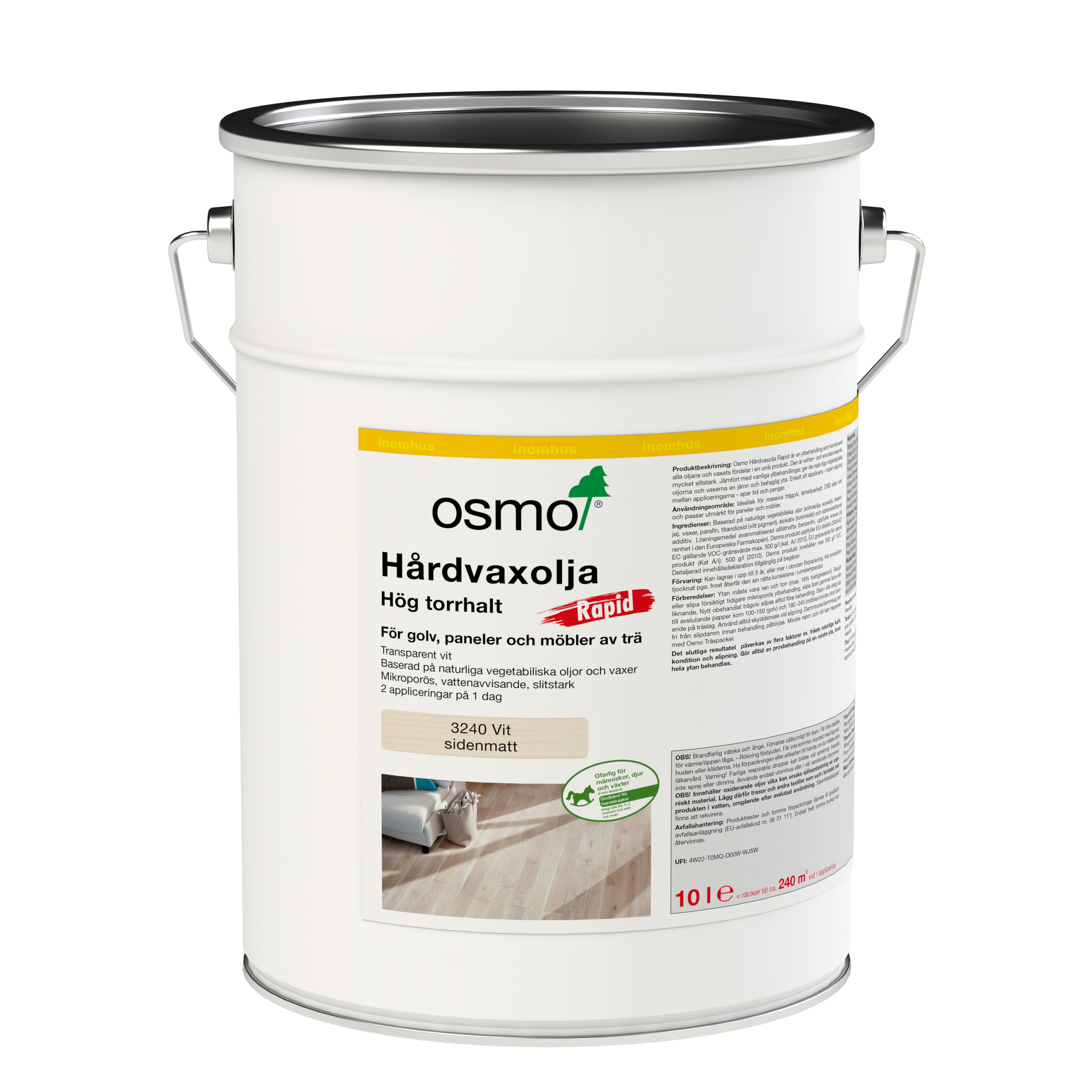 Hårdvaxolja Rapid 3240 Osmo Vit 10 l Sidenmatt