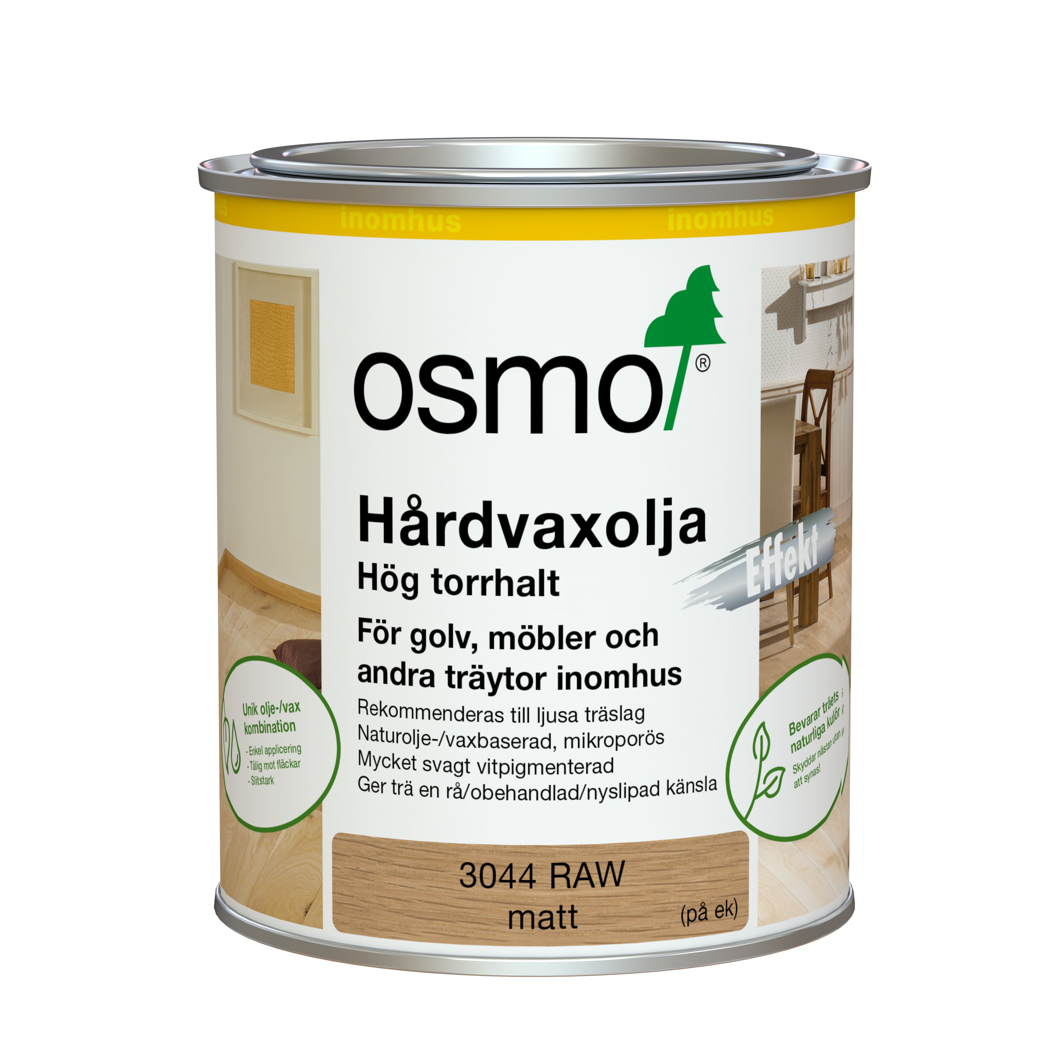 Hårdvaxolja Pigmenterad 3044 Raw Osmo Ljus Vit 0,75 l Matt