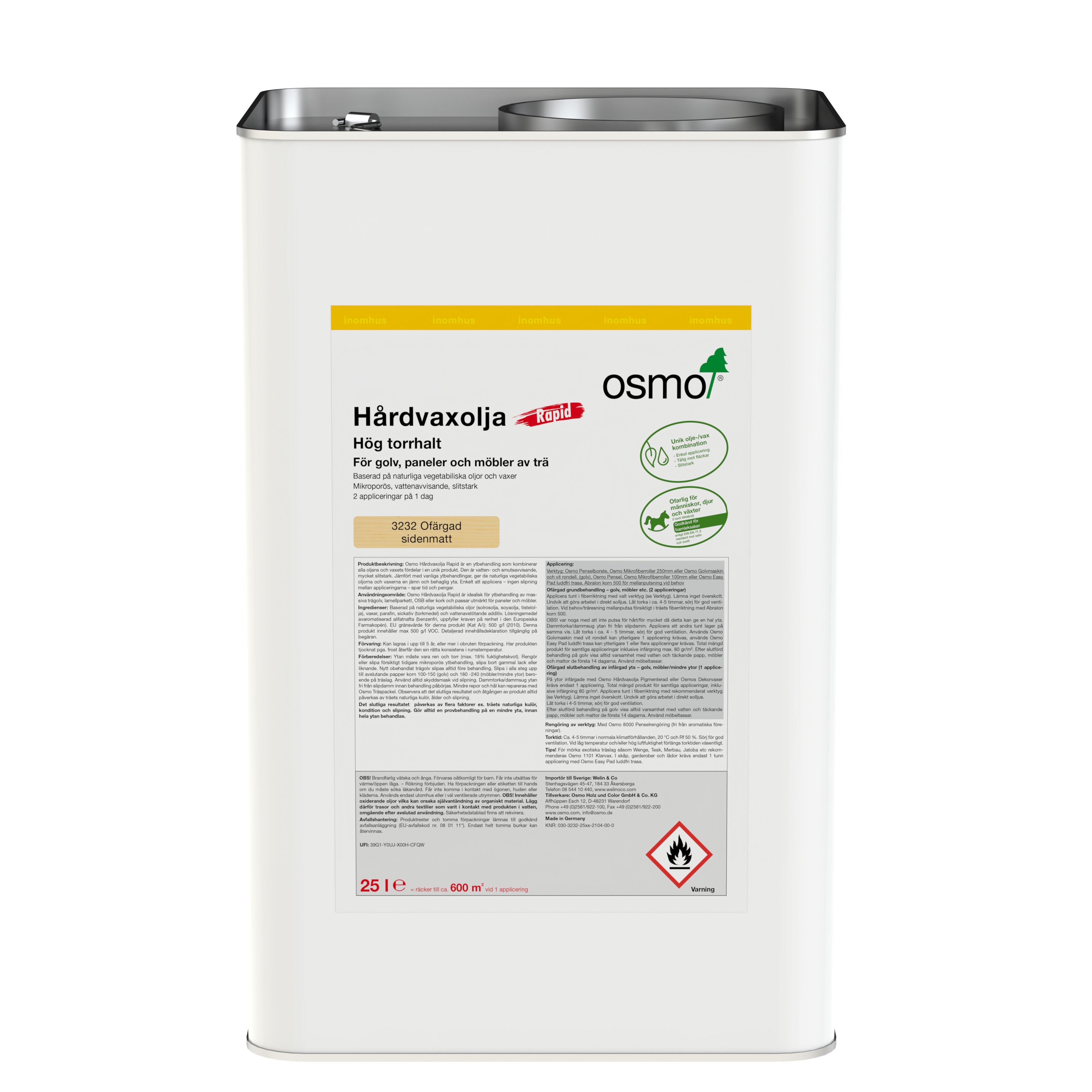 Hårdvaxolja Rapid 3232 Osmo Ofärgad 25 l Sidenmatt