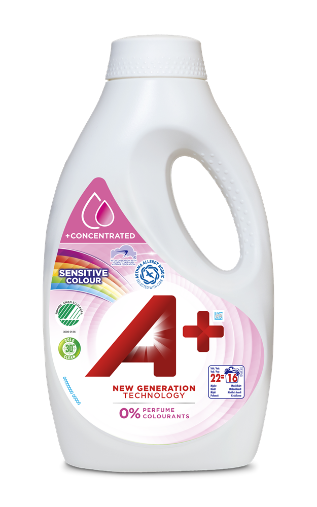 Tvättmedel A+ Sensitive Colour Flytande  880ml