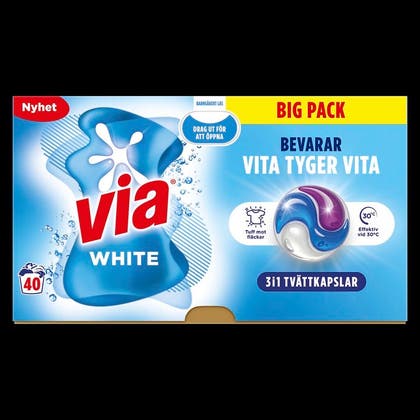 Tvättkapslar Via White 40-pack