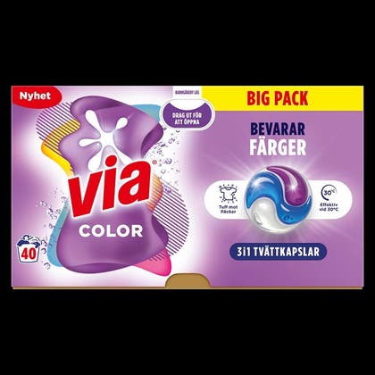 Via Color Tvättkapslar kapslar, 40-pack