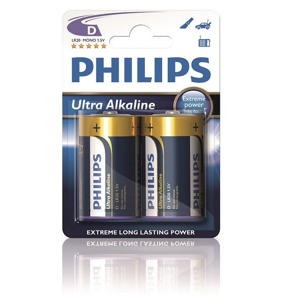 Batteri Philips D LR20 Alkaliska 2st/frp