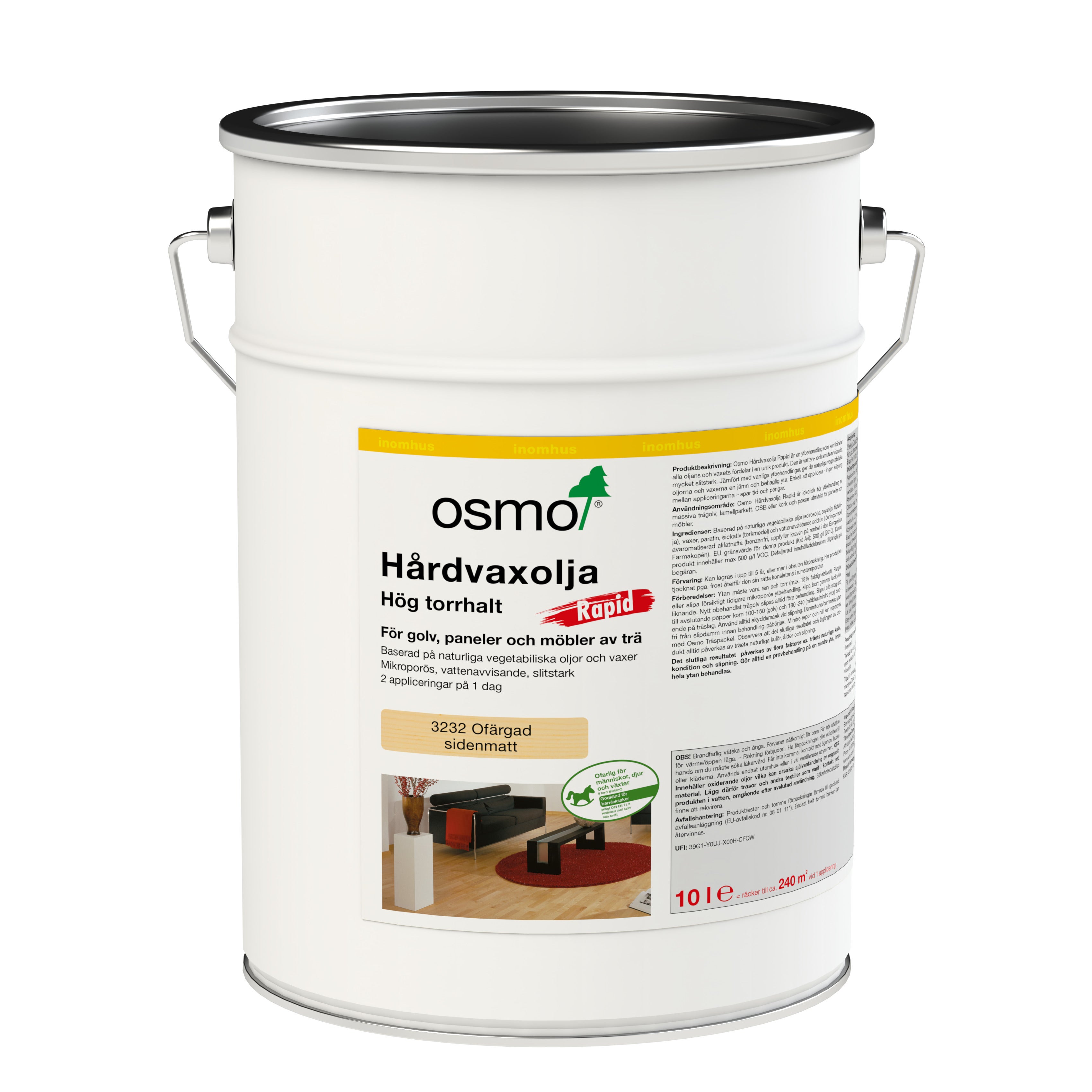 Hårdvaxolja Rapid 3232 Osmo Ofärgad 10 l Sidenmatt