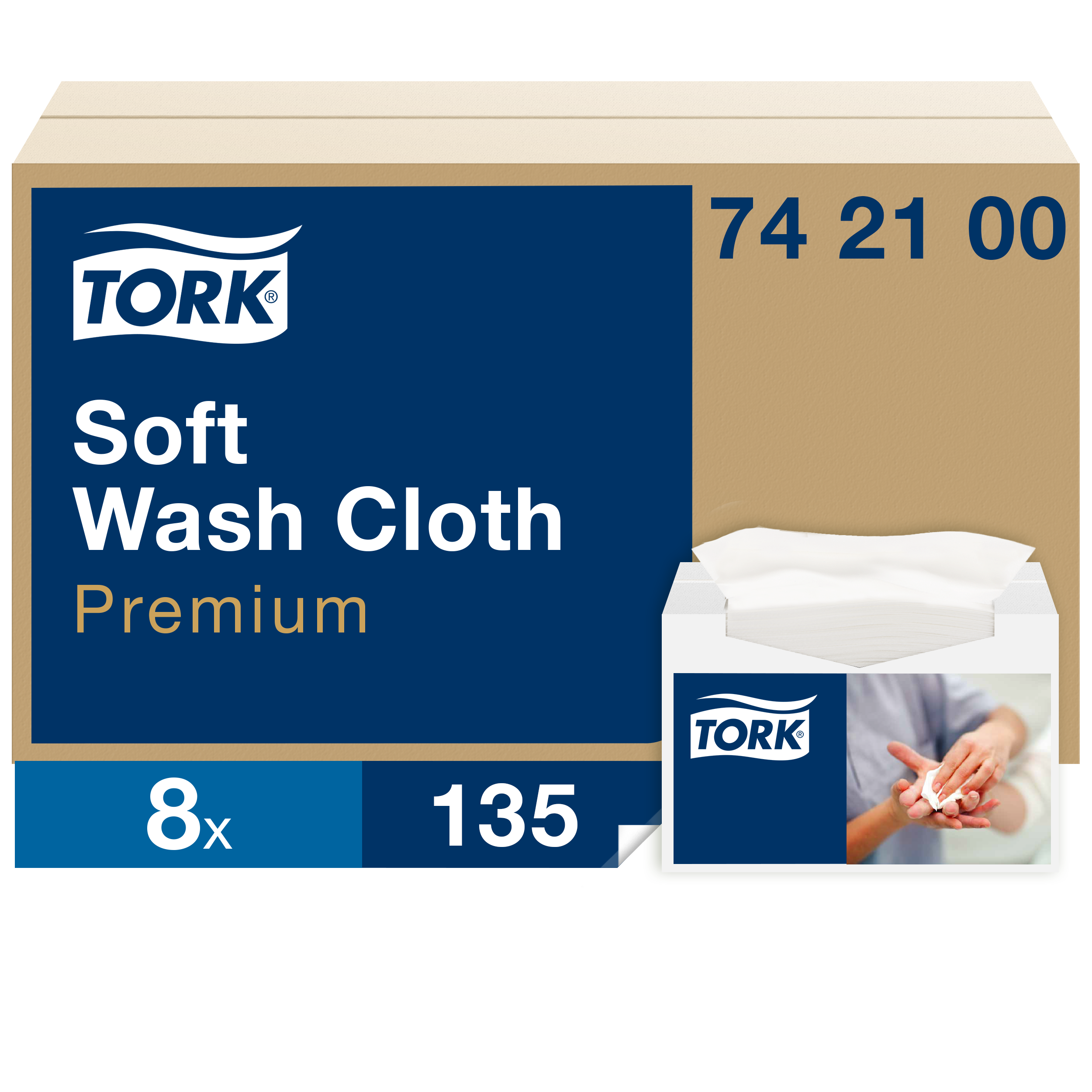 Tvättlapp Tork Premium Mjuk 1-Lags 8x135 st/frp