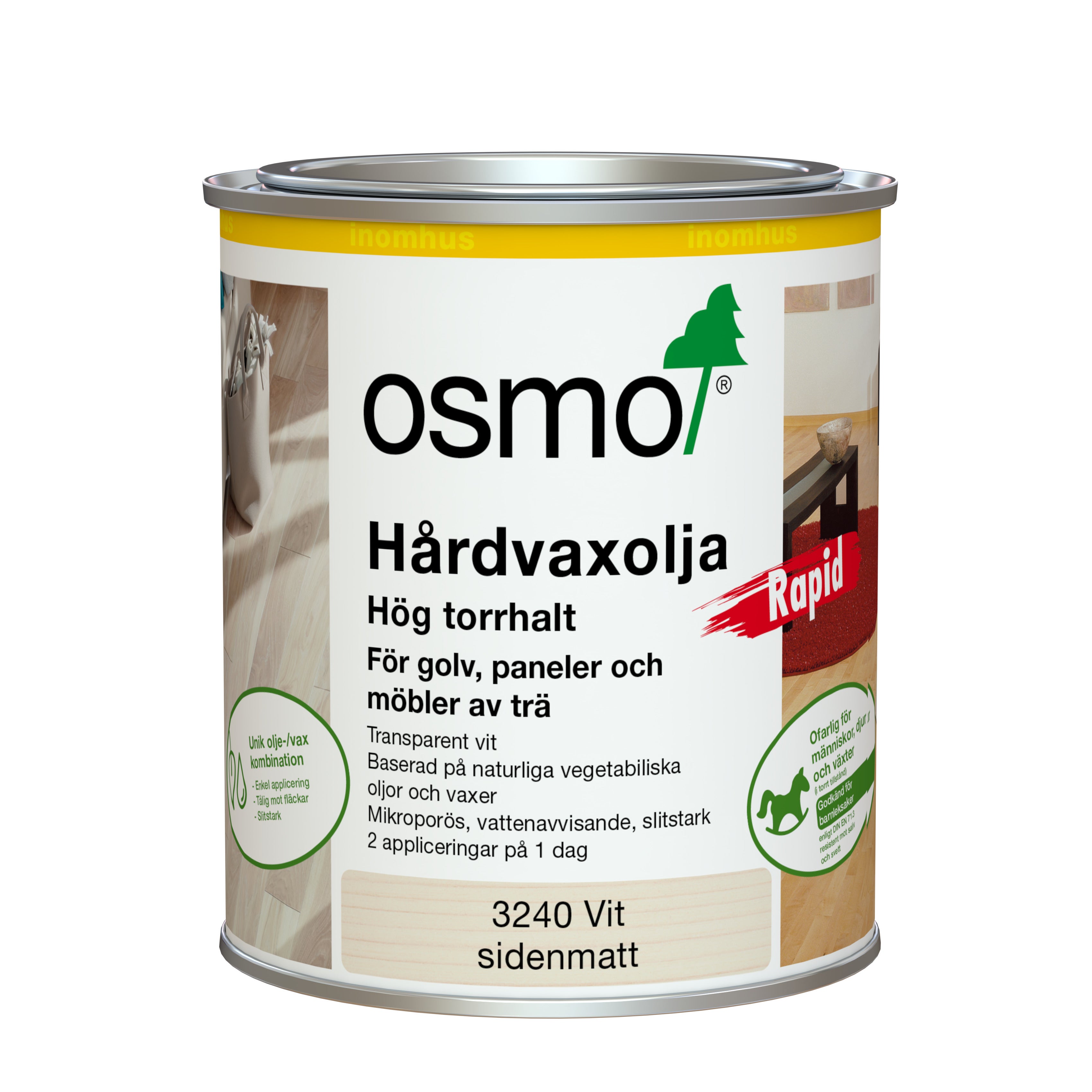 Hårdvaxolja Rapid 3240 Osmo Vit 0,75 l Sidenmatt